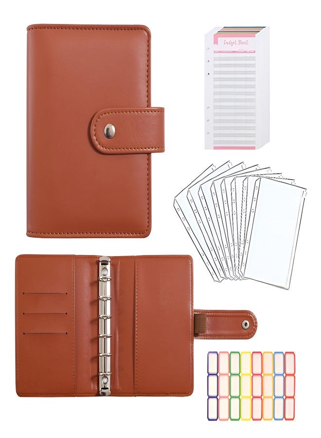 eleger A7 Budget Binder Set - Mini Money Organizer for Cash Saving, Cash Stuffing Envelope System, Planner Binders with Pockets, Sheets and Stickers, Brown - Image 1