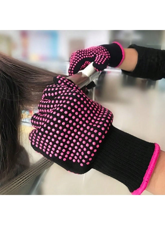 Miamia 2 Pcs Professional Heat Resistant Glove for Hair Styling Heat Blocking Gloves for Curling, Flat Iron and Hair Styling Tools, Silicone Bump, Pink - Image 3