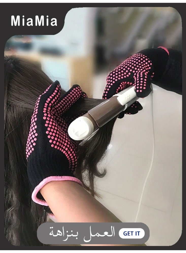 Miamia 2 Pcs Professional Heat Resistant Glove for Hair Styling Heat Blocking Gloves for Curling, Flat Iron and Hair Styling Tools, Silicone Bump, Pink - Image 1