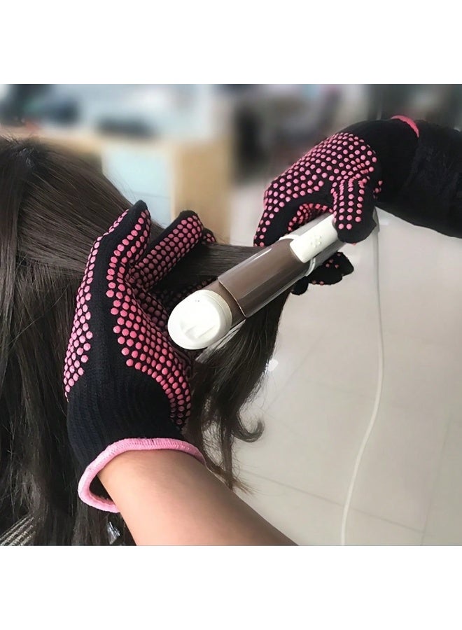 Miamia 2 Pcs Professional Heat Resistant Glove for Hair Styling Heat Blocking Gloves for Curling, Flat Iron and Hair Styling Tools, Silicone Bump, Pink - Image 2
