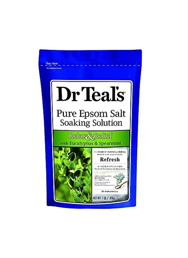Dr Teal's - Dr Teal's Pure Epsom Bath Salt Soak, Relax & Relief with Eucalyptus & Spearmint, 450g - Image 1