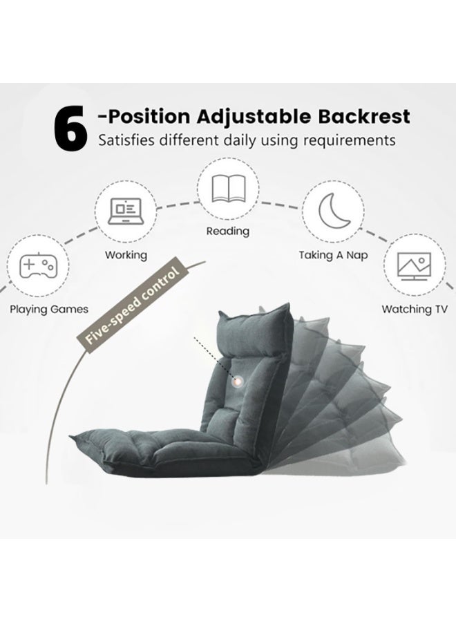 تابيت أريكة أرضية مع دعم للظهر، كرسي أرضي قابل للتعديل بستة أوضاع، كرسي استرخاء قابل للطي للألعاب، كرسي استرخاء أرضي، أريكة كسولة مع وسادة للألعاب والقراءة والنوم (رمادي) - Image 2