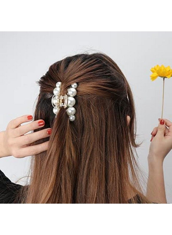 HOMEMATES 2 Pcs Large Pearl Hair Claw White Hair Claw Thick Long Hair Jaw Clips Clutches Barrettes Hair Accessories For Women And Girls Hair Claw Thick Hair Claw Clamp Strong Hold - Image 3