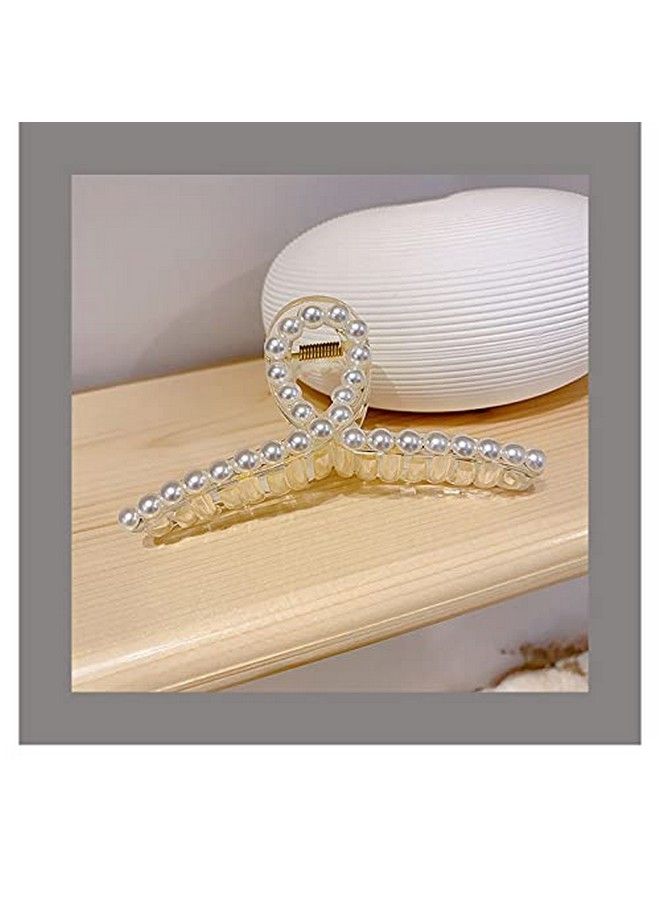 HOMEMATES 2 Pcs Large Pearl Hair Claw White Hair Claw Thick Long Hair Jaw Clips Clutches Barrettes Hair Accessories For Women And Girls Hair Claw Thick Hair Claw Clamp Strong Hold - Image 5
