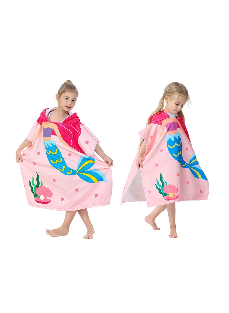 Kids Bath Towel for 1-6 Years Toddler Hooded Towel Microfiber Super Soft Robe Poncho Bathrobe Girls Swimming Beach Holiday Water Playing Pool Swim Coverups 1Pcs - Image 1