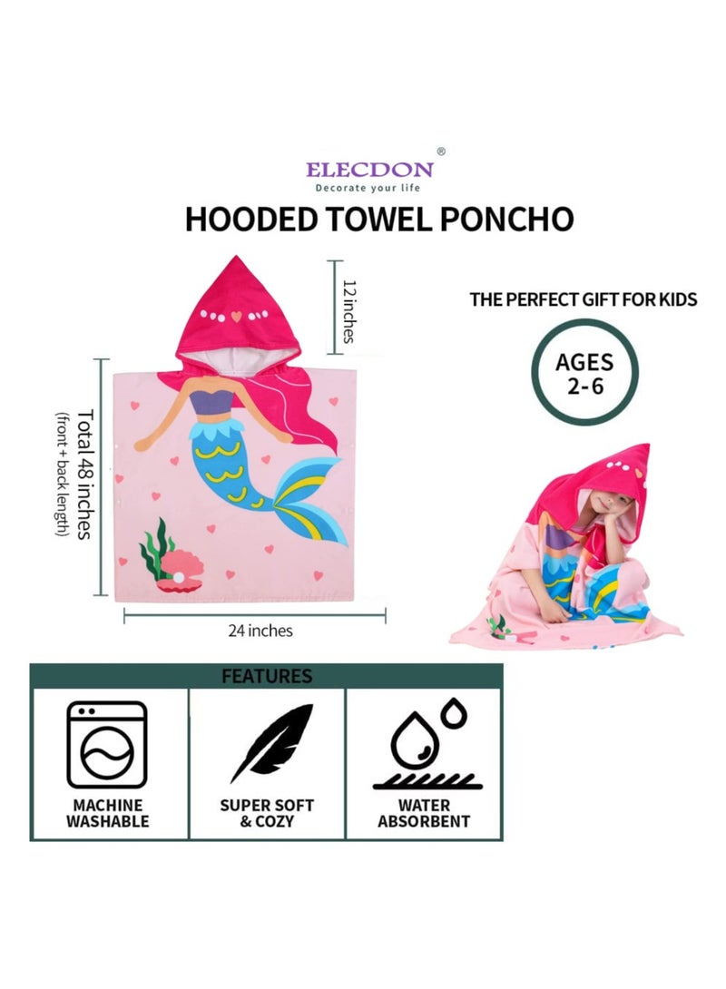 Kids Bath Towel for 1-6 Years Toddler Hooded Towel Microfiber Super Soft Robe Poncho Bathrobe Girls Swimming Beach Holiday Water Playing Pool Swim Coverups 1Pcs - Image 3