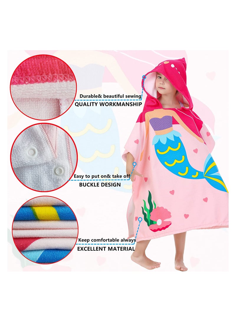 Kids Bath Towel for 1-6 Years Toddler Hooded Towel Microfiber Super Soft Robe Poncho Bathrobe Girls Swimming Beach Holiday Water Playing Pool Swim Coverups 1Pcs - Image 2