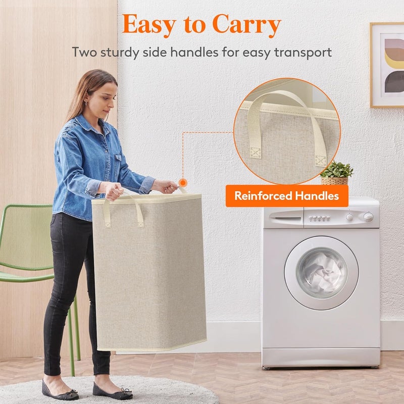 Lifewit 80L Large Laundry Basket with Handles, Portable and Foldable Laundry Hamper, Foldable Laundry Box for Laundry Room, Student Dorm, Bedroom & Bathroom, Beige - Image 5