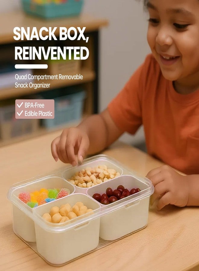 CODIEKEY Snackle Box Container, Upgrade Dishwasher,Safe Snack Box for Adult Kids, 4 compartments Plastic Divided Serving Tray with Lid and Handle for Candy, Fruits, Snacks, Nuts,Small,White,2 Pack - Image 2