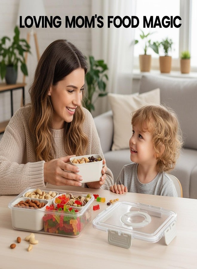 CODIEKEY Snackle Box Container, Upgrade Dishwasher,Safe Snack Box for Adult Kids, 4 compartments Plastic Divided Serving Tray with Lid and Handle for Candy, Fruits, Snacks, Nuts,Small,White,2 Pack - Image 5