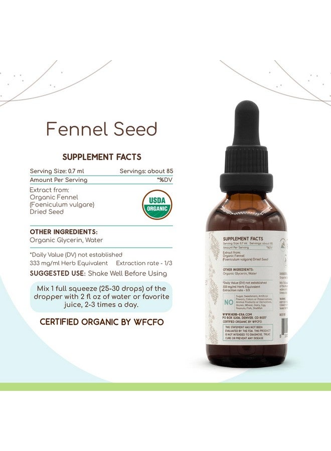 HerbEra Fennel Seed B60 USDA Organic Tincture | Alcohol-Free Extract, High-Potency Herbal Drops, Immune System Health | Certified Organic Fennel (Foeniculum vulgare) Dried Seed (2 fl oz) - Image 4