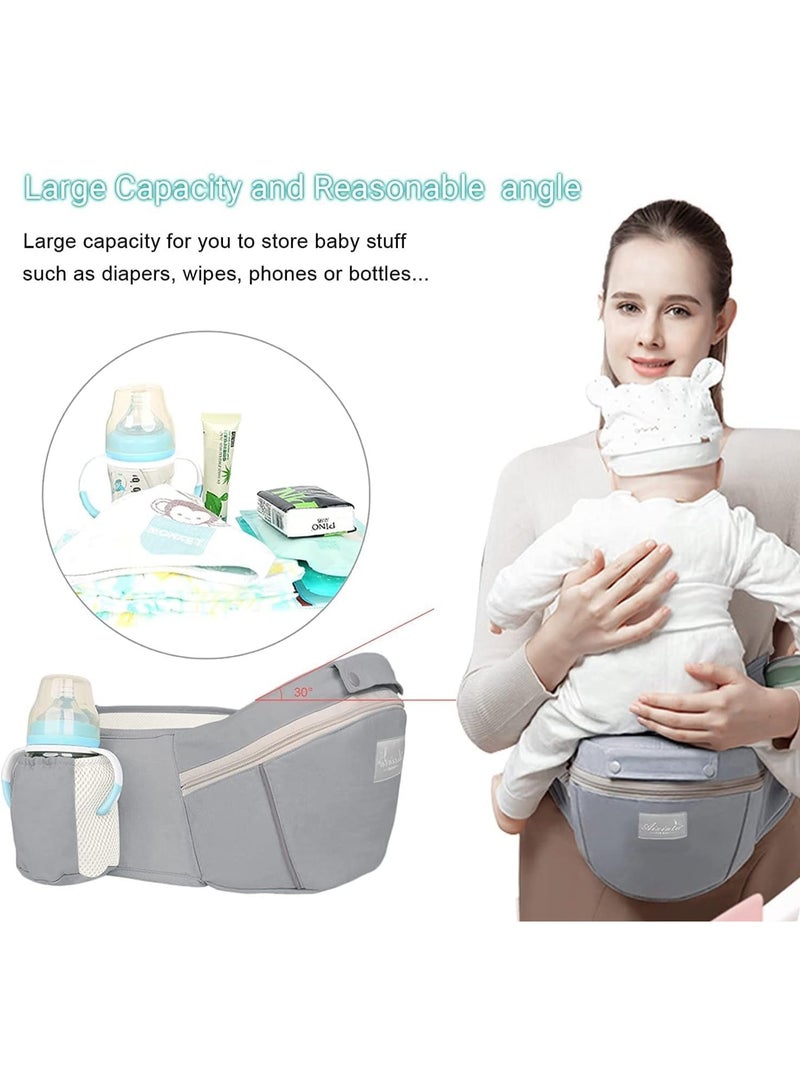 MostNow Baby Carrier with Hip Seat,Ergonomic M Position 6in1 Baby Carrier Newborn to Toddler,Head Support and Breathable Mesh Newborn Carrier,Adjustable Baby Holder Carrier for Dad&Mom (Grey) - Image 4