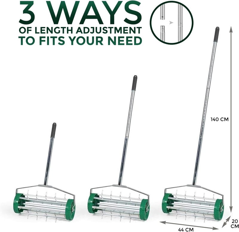 Crystals Lawn Aerator Roller – Garden Aerator Heavy Duty Metal Spikes - Rolling Lawn Aerator Tool with Adjustable Handle - Manual Garden Soil Aeration Tool with Non Slip Handle - Image 4