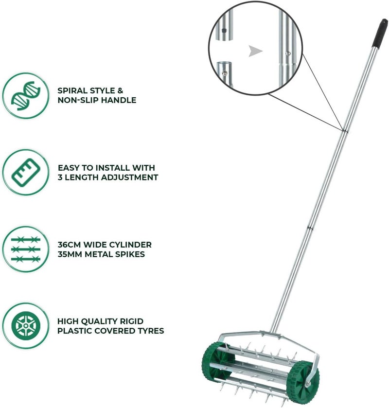 Crystals Lawn Aerator Roller – Garden Aerator Heavy Duty Metal Spikes - Rolling Lawn Aerator Tool with Adjustable Handle - Manual Garden Soil Aeration Tool with Non Slip Handle - Image 1