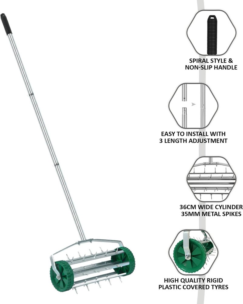 Crystals Lawn Aerator Roller – Garden Aerator Heavy Duty Metal Spikes - Rolling Lawn Aerator Tool with Adjustable Handle - Manual Garden Soil Aeration Tool with Non Slip Handle - Image 3
