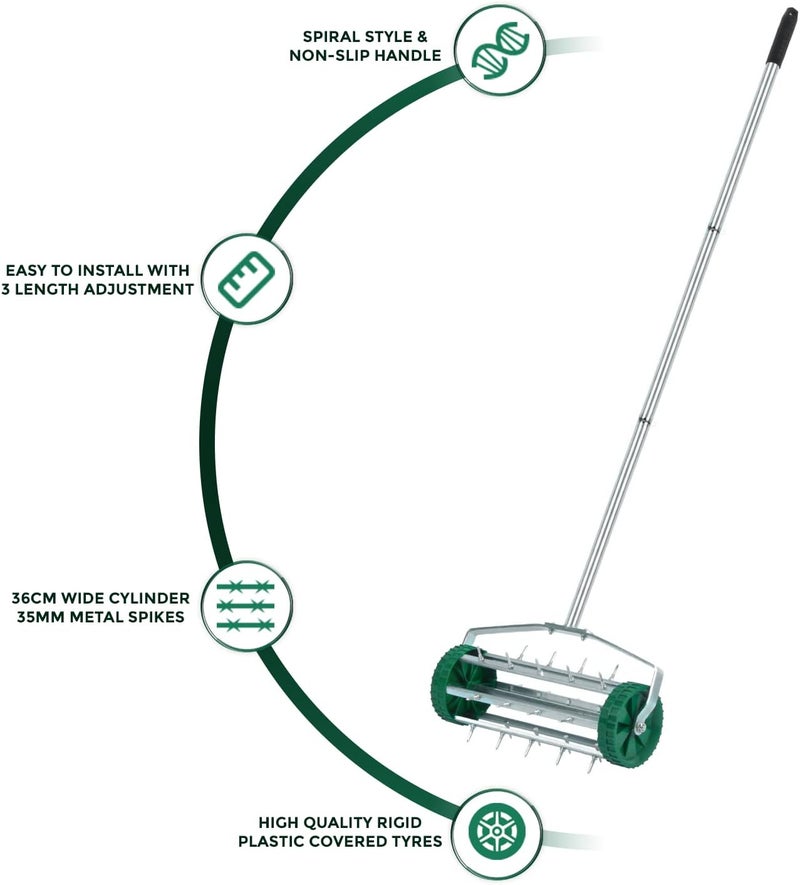 Crystals Lawn Aerator Roller – Garden Aerator Heavy Duty Metal Spikes - Rolling Lawn Aerator Tool with Adjustable Handle - Manual Garden Soil Aeration Tool with Non Slip Handle - Image 5