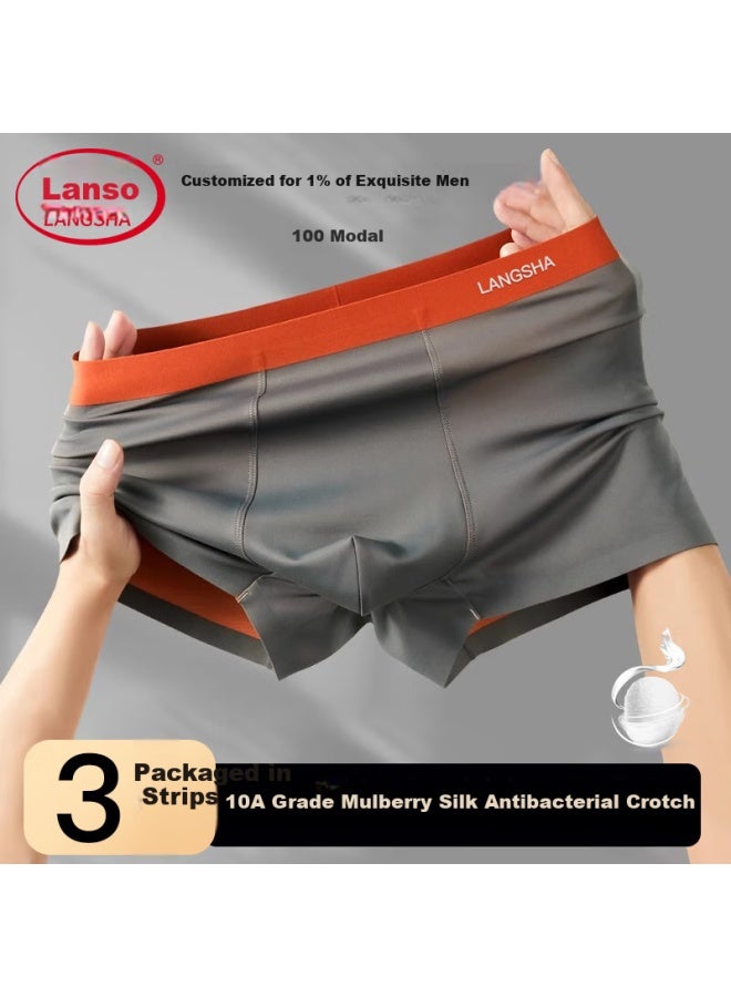 LANG SHA Langsha Mulberry Silk Men's Underwear 100 Modal 10a Antibacterial Crotch Seamless Plus Size Breathable Boxer Shorts - Image 2