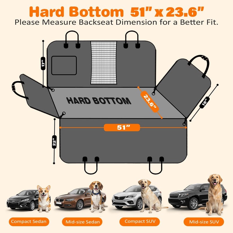 URPOWER Elegant multi-option build Hard Bottom Dog Car Seat Cover for Pets 100% Waterproof Seat Cover Hammock 600D Heavy Duty Scratch Proof Nonslip Durable Soft Back Seat Covers for Cars Trucks and SUVs Easy clean surface - Image 5