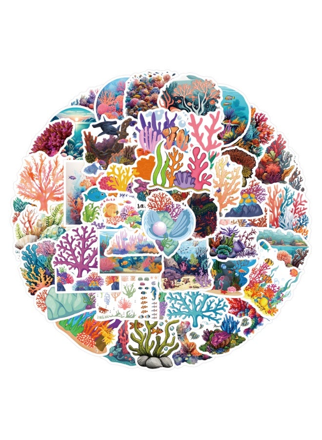 NIBEMINENT 55 Pcs Coral Reef Deco Kit Waterproof Stickers, High Definition Printing Bright Colors, Suitable for Laptop Skateboard Luggage Water Bottle Guitar DIY - Image 1
