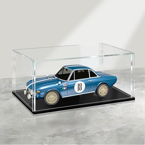 LANSCOERY Acrylic Display Case 10x5x4 in Upgraded Thickened UVResistant Showcase 98 Clarity Dustproof Box with Glossy Black Base for Action Figures LEGO Models Includes Scraper LED Light - Image 1