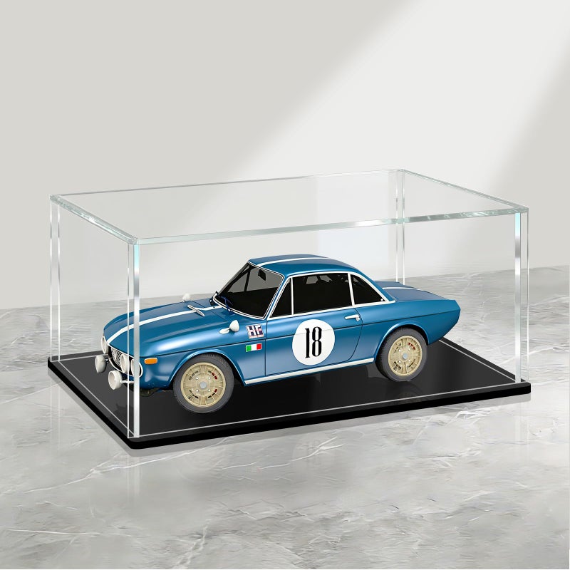 LANSCOERY Acrylic Display Case 10x5x4 in Upgraded Thickened UVResistant Showcase 98 Clarity Dustproof Box with Glossy Black Base for Action Figures LEGO Models Includes Scraper LED Light - Image 2
