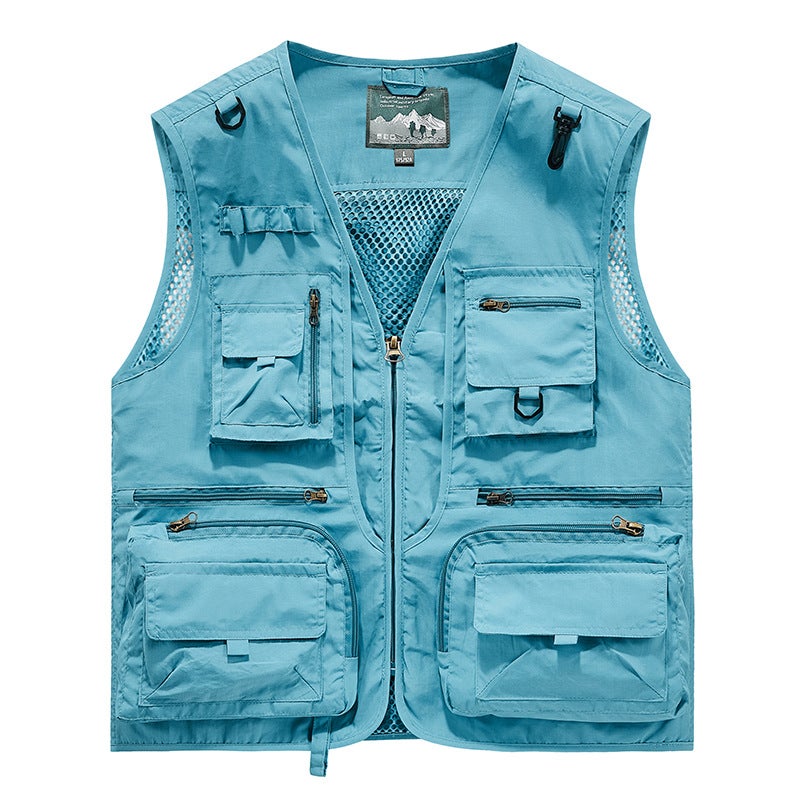 Cross-Border Wholesale Work Vest Mens Casual Work Outdoor Mountaineering Clothing Sleeveless Warm Multi-Functional Mesh See-Through Black - Image 5