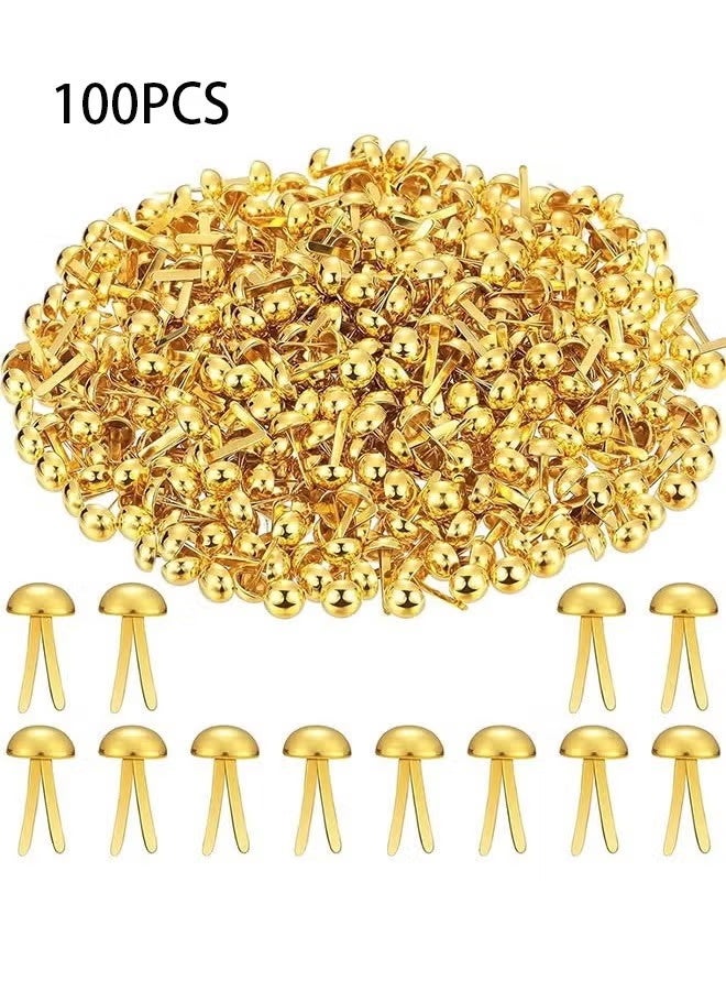 100pcs Paper Fasteners Brads, 15* 8 mm Split Pins Round Metal Art Fasteners Brass Decorative Pins, Gold - Image 1