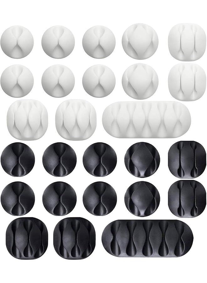 Green Tiger 26pcs Cable Clamps, Adjustable Cable Clip Strong Adhesive Cable Management Drop Wire Holder Car Cable Organizer Desk Wall Cord Clips(Black&White) - Image 1