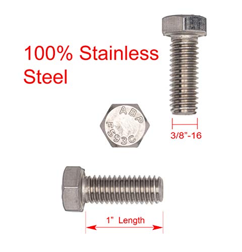 Bolt Dropper 3/8"-16 x 1 (25 Pack) Hex Head Bolt, 18-8 (304) Stainless Steel Corrosion Resistant Commercial Grade Bolts Versatile Choose Size - Image 2
