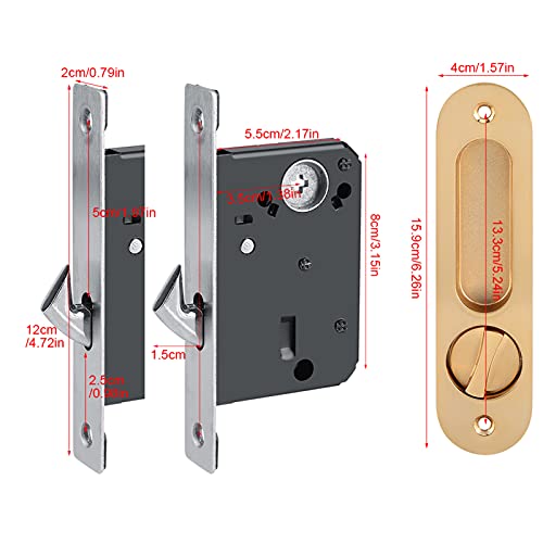 Segutage Anti Theft Sliding Door Lock Handle with Keys, Invisible Recessed Handle Latch, Pocket Door Lock for Pocket Door Barn Wood Door Interior Privacy Furniture Hardware Inside or Outside Locked (Gold) - Image 3