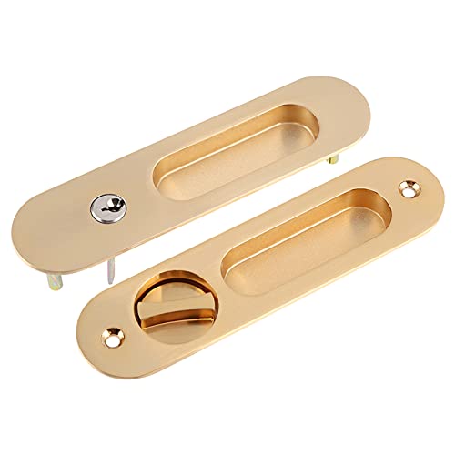 Segutage Anti Theft Sliding Door Lock Handle with Keys, Invisible Recessed Handle Latch, Pocket Door Lock for Pocket Door Barn Wood Door Interior Privacy Furniture Hardware Inside or Outside Locked (Gold) - Image 4