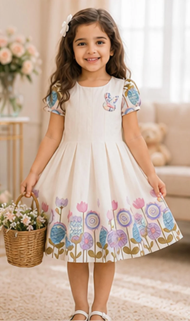 أرتيميا Artemea Baby Girls Digital Print Premium Linen dress