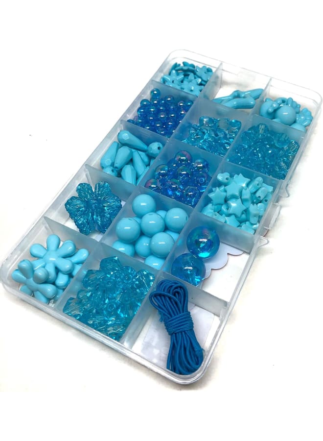 1 Set Box Blue-Ocean Acrylic Beads Kit 6.7inches x 3.9inches Box with 14 Selection of Shape of Beads for Kids DIY Craft Making  - Image 1