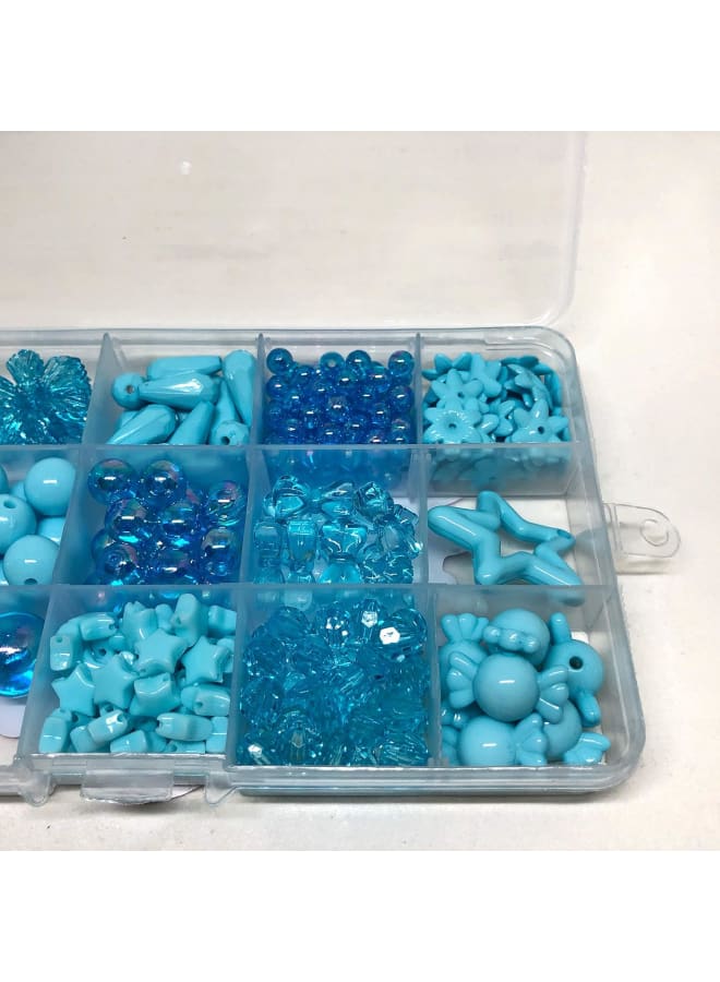 1 Set Box Blue-Ocean Acrylic Beads Kit 6.7inches x 3.9inches Box with 14 Selection of Shape of Beads for Kids DIY Craft Making  - Image 3