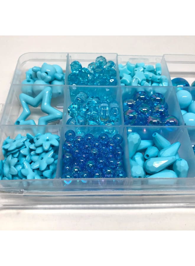 1 Set Box Blue-Ocean Acrylic Beads Kit 6.7inches x 3.9inches Box with 14 Selection of Shape of Beads for Kids DIY Craft Making  - Image 4