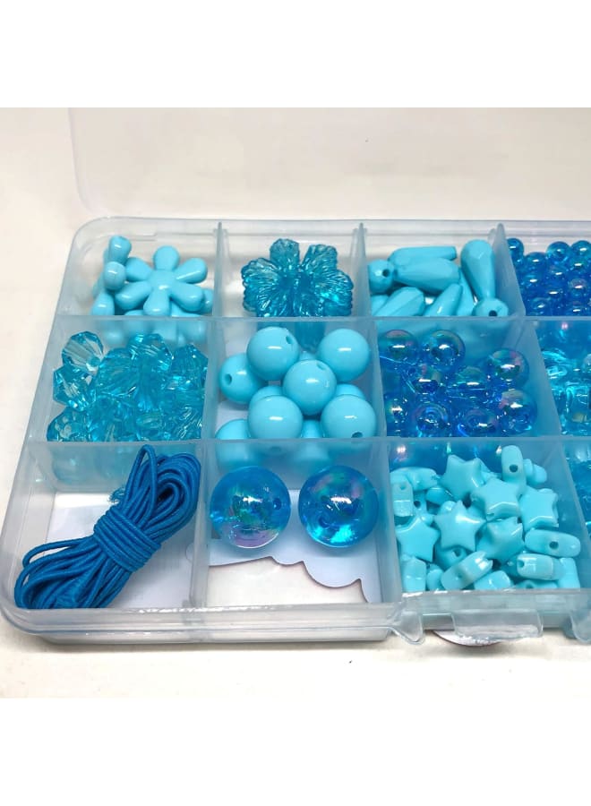 1 Set Box Blue-Ocean Acrylic Beads Kit 6.7inches x 3.9inches Box with 14 Selection of Shape of Beads for Kids DIY Craft Making  - Image 2