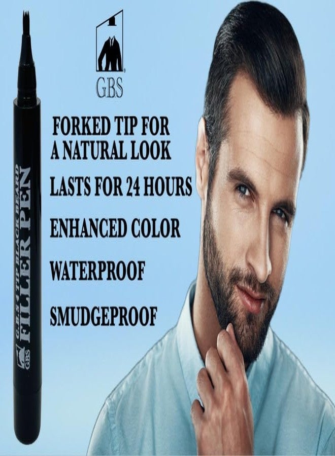 G.B.S Beard Filler Pencil for Men Waterproof Beard Pen and Beard Brush Long Lasting Natural Look, Mustache Repair Shape, Define and Style Facial Hair Trimming Scissors, Wooden Beard Comb (Black Pack of 3 - Image 3