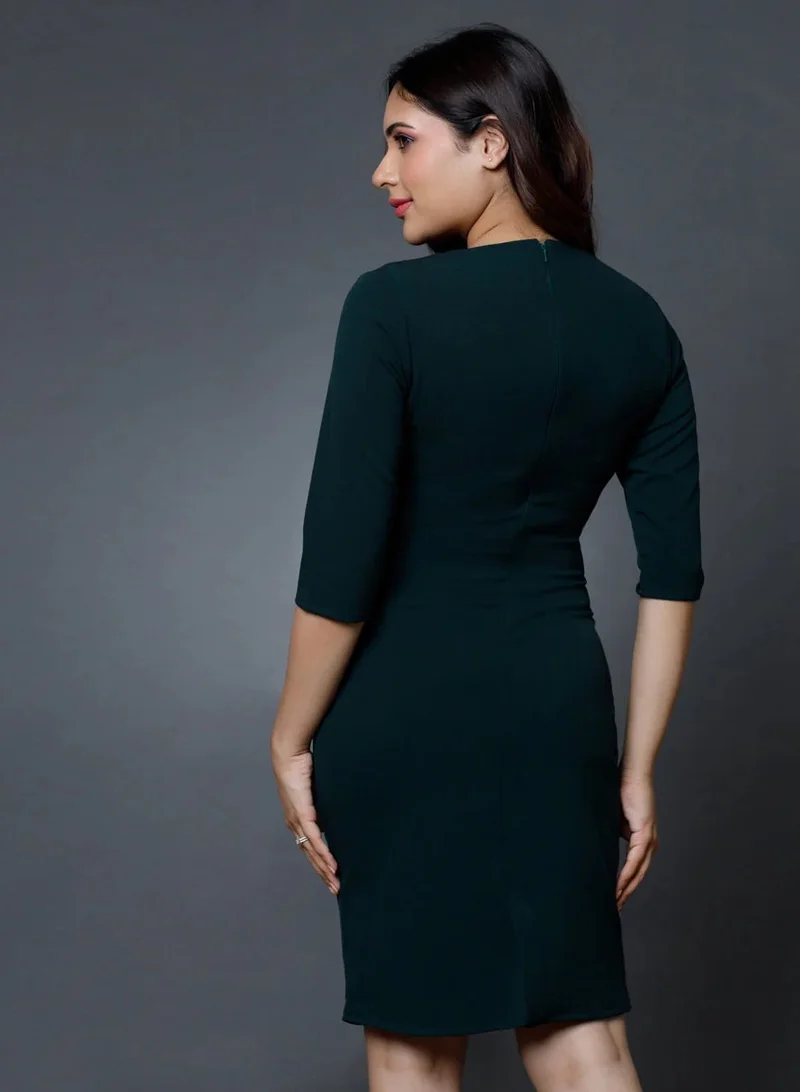 Zigzag Side Pleated bodycon dress