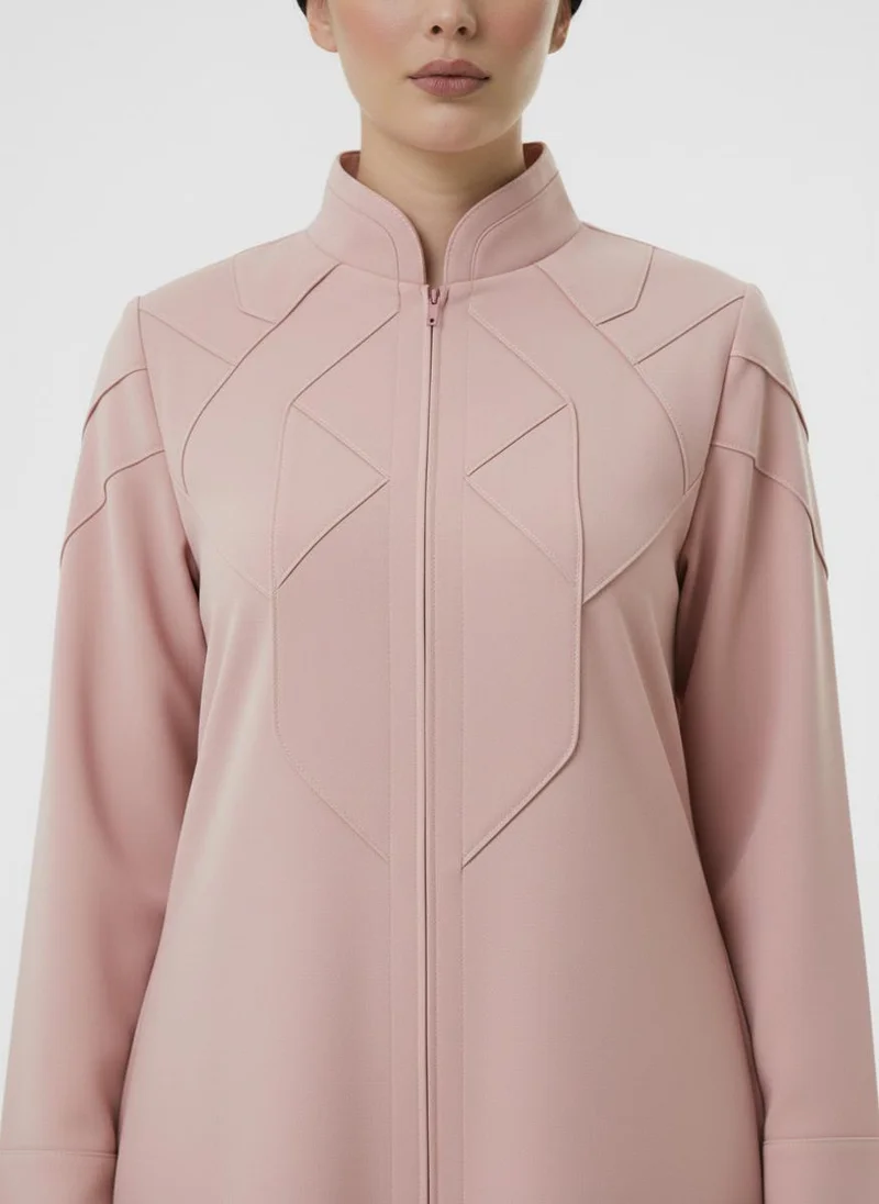 MSquare Fashion Geometric Panelled Design Pink Abaya with Plain Chiffon Headscarf