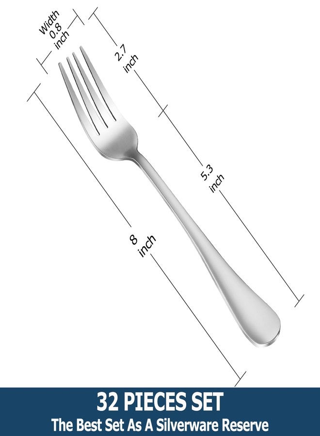 MUTNITT 32 Piece Dinner Forks Set, Food-Grade Stainless Steel Silverware Forks, Cutlery Fork, Metal Fork for Home, Kitchen or Restaurant, Mirror Polished, Dishwasher Safe - 8 Inch - Image 2
