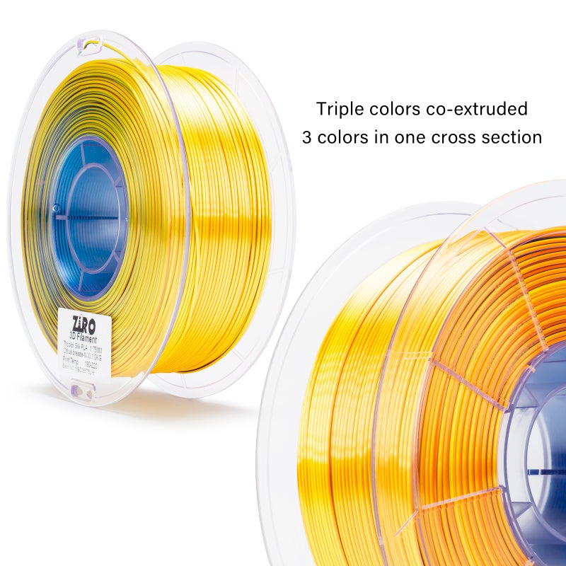ZIRO CITRUS BREEZE Tri-color Silk PLA Filament 1.75mm 1kg/2.2lb Spool, - Image 3