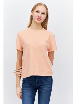 Women Crew Neck Short Sleeves Heather T-Shirt, Peach