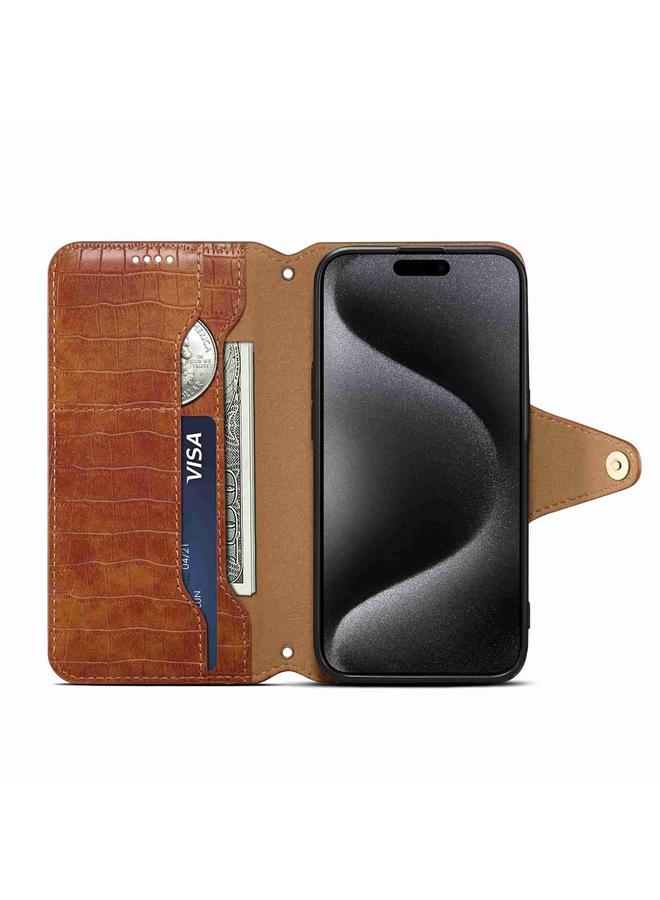 دينيور جراب هاتف iPhone 11 Pro Max مصنوع من الجلد بنقشة جلد التمساح وحواف زيتية - Image 4