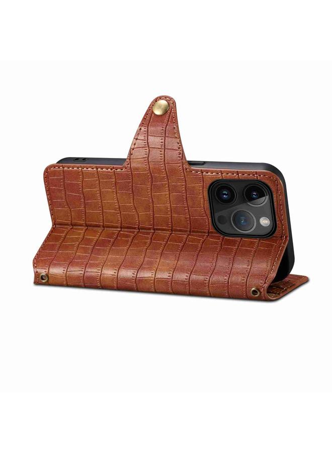 دينيور جراب هاتف iPhone 11 Pro Max مصنوع من الجلد بنقشة جلد التمساح وحواف زيتية - Image 5