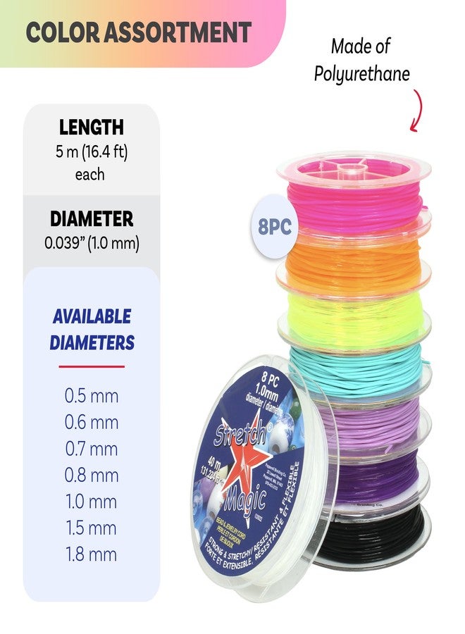 Stretch Magic Elastic Beading Cord - Color Assortment, 1mm in Diameter, 5-Meter Each (16.4 ft) - Easy to Knot, Strong & Stretchy String for Making Beaded Jewelry, 8pc - Image 3