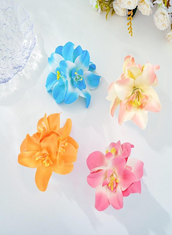 Outyua 3.5 Inches Hawaiian Flower Hair Clips for Women Artificial Tropical Hibiscus Hair Accessories Vacation Beach Barrettes for Women 4Pcs - Image 5