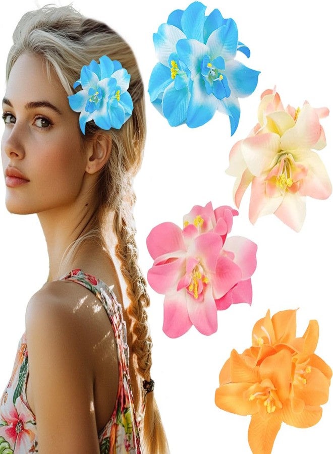 Outyua 3.5 Inches Hawaiian Flower Hair Clips for Women Artificial Tropical Hibiscus Hair Accessories Vacation Beach Barrettes for Women 4Pcs - Image 1