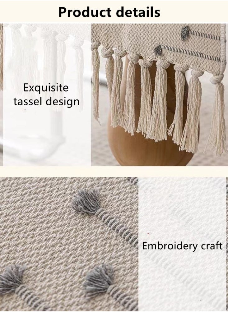 Kutis 1-Piece Embroidery Tassel Table Runner Cotton and Linen White/Grey 185x33 cm  - Image 5