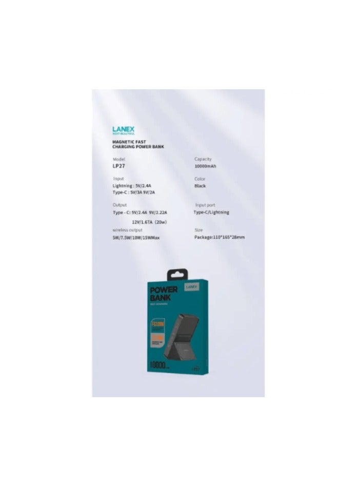 لانيكس بنك طاقة لاسلكي مغناطيسي 3 في 1 من Lanex بسعة 10000 مللي أمبير/ساعة LP27 - Image 5