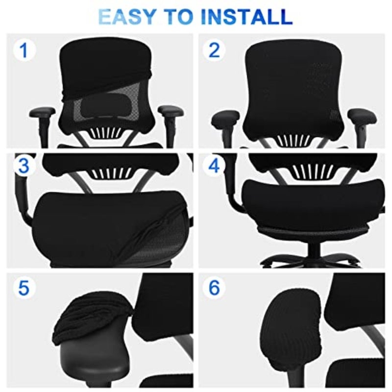 4 Pcs Office Chair Covers Set Computer Universal Protective Stretchable Chair Seat Covers Desk Armrest Slipcovers Pads Office Cushion Backrest for Rotating XL - Image 4